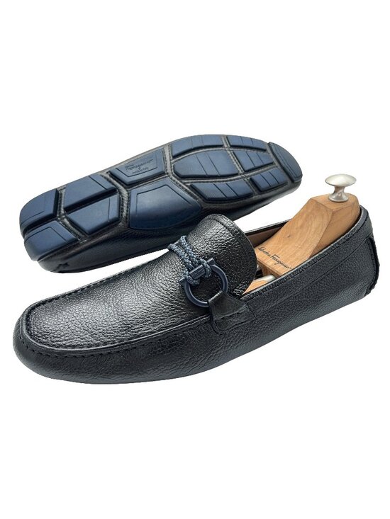 Salvatore Ferragamo Black Pebbled Leather Loafers with Navy Hardware main image 5